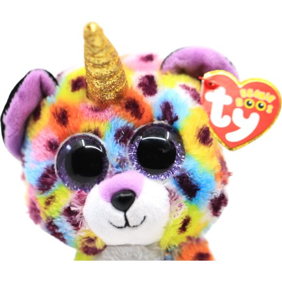 Ty Beanie Boo's Collection 2022 Giselle Spotted Rainbow Unicorn Stuffed Animal - Picture 2 of 9